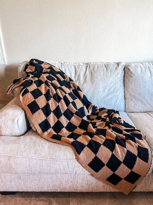 Chocolate Checkered Blanket | 50” x 60”